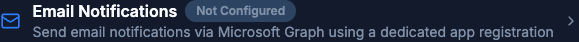 Email Notifications card collapsed in General Settings showing the Not Configured badge