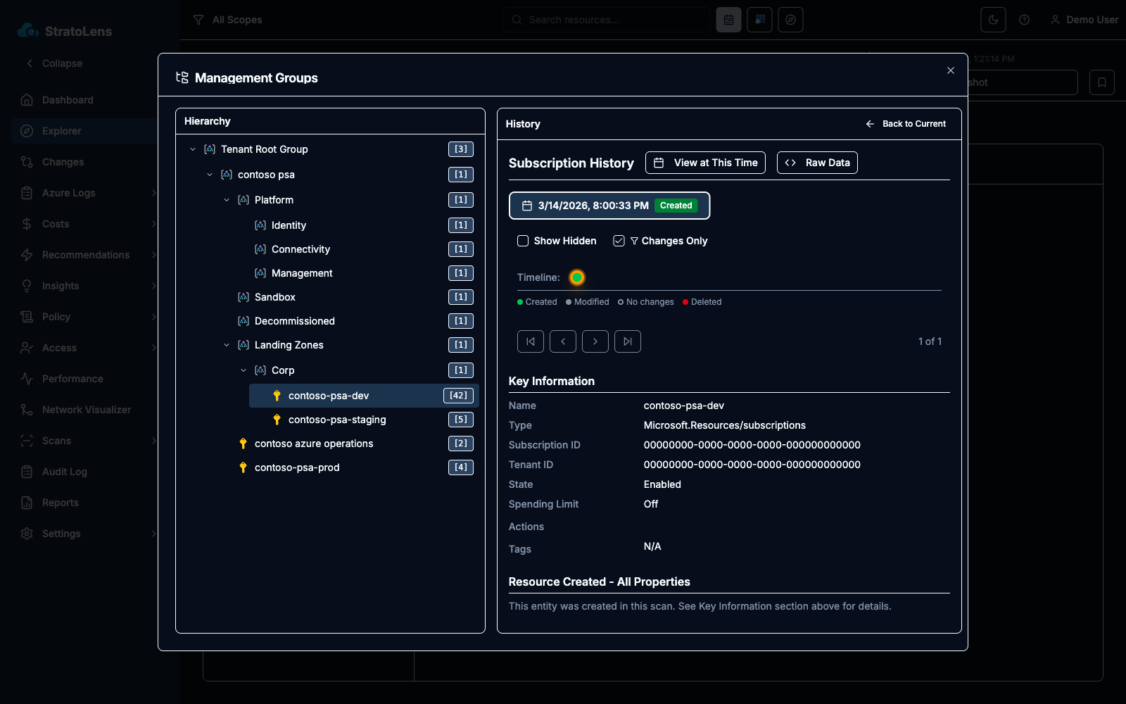 Right pane in history mode showing the RBAC timeline with the Back to Current button