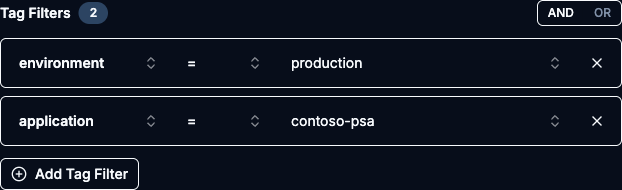 Tag Filters section with two filter rows and the AND/OR match-mode toggle visible in the section header