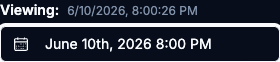Page header Viewing label showing a historical timestamp with the calendar button reading the selected date and time